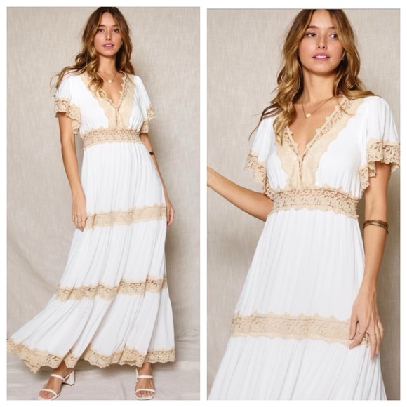 LAST ONE✨Beautiful Boho Gypsy Chic Lace Maxi Dress - Picture 3 of 5
